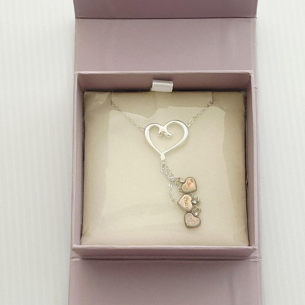 2008 Precious Moments Necklace PEACE LOVE JOY Silver And Gold Tone